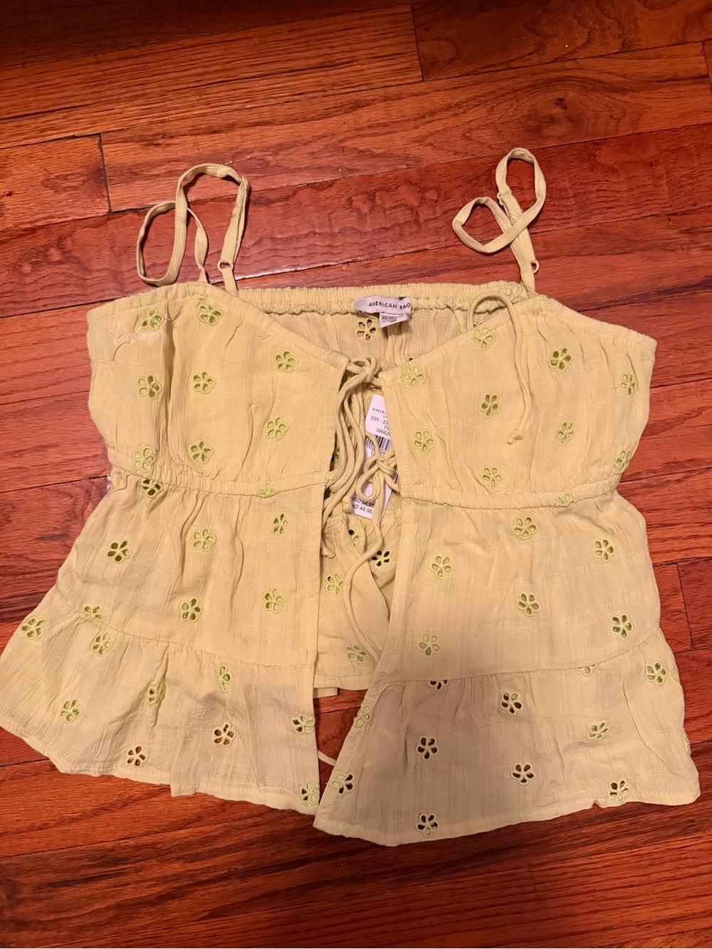 American Eagle Outfitters Light Green Eyelet Tiered Cami